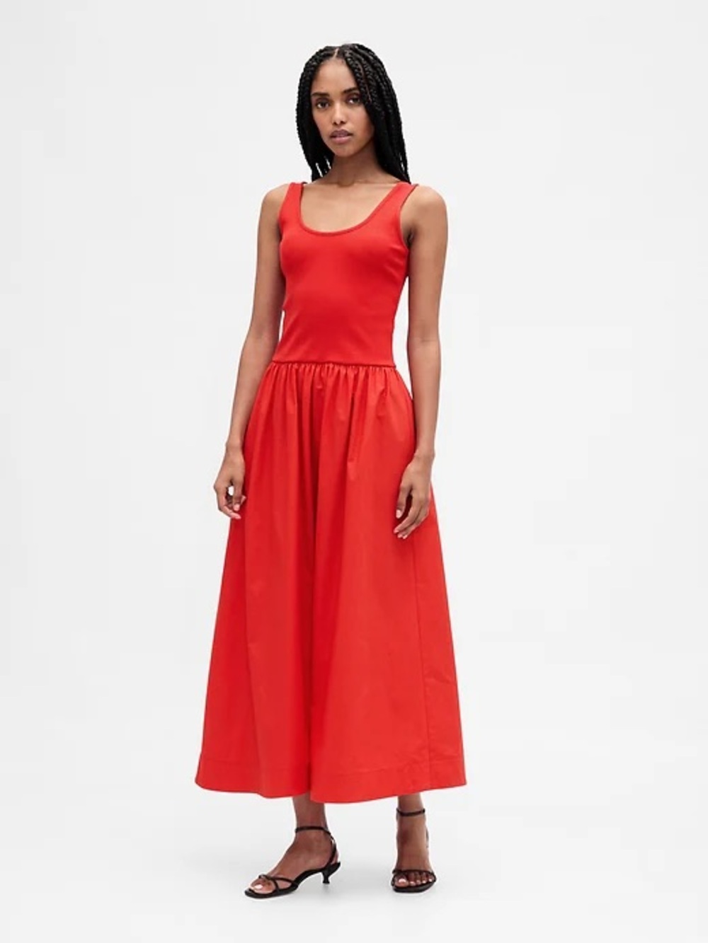Gap Mixed Media Drop Waist Maxi Dress Red Medium Large XL NWT - Picture 2 of 16